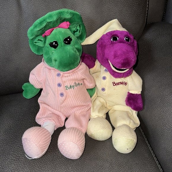 Barney Toys Vintage Barney Baby Bop Plush Set In Thermal Pajamas